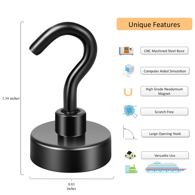 Neosmuk Black Magnetic Hooks, 20 kg High Performance Earth Magnets