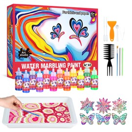 Water Marbling Paint Set for Children (12 Colours + 6 Wooden Ornaments). Painting on Water Art and Craft Supplies, Painting Activity, DIY Creative Art Educational Toys. Toy for Girls/Boys from 6+