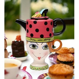 Fine Ceramic Shoes on Her Mind Fashion Lady Tea for One Set, 7-3/4" H
