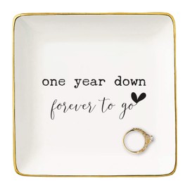 NZY One Year Down,Forever to Go-One Year Anniversary for Her-Valentine Gift,1st Wedding Gifts Anniversary for Wife Girlfriend-Ceramic Jewelry Tray Trinket Holder Ring Dish