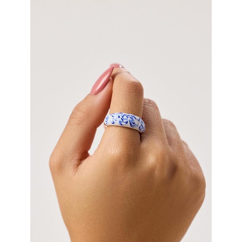 Ana Luisa Enamel Ring - Wrenley Marble Blue - Size: