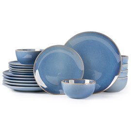 GBHOME Ceramic Dinnerware Sets for 6, 18 Pieces Stoneware Plates and Bowls Sets, Reactive Glaze Dishes -Scratch Resistant, Dishwasher&Microwave Safe-Alaskan Blue
