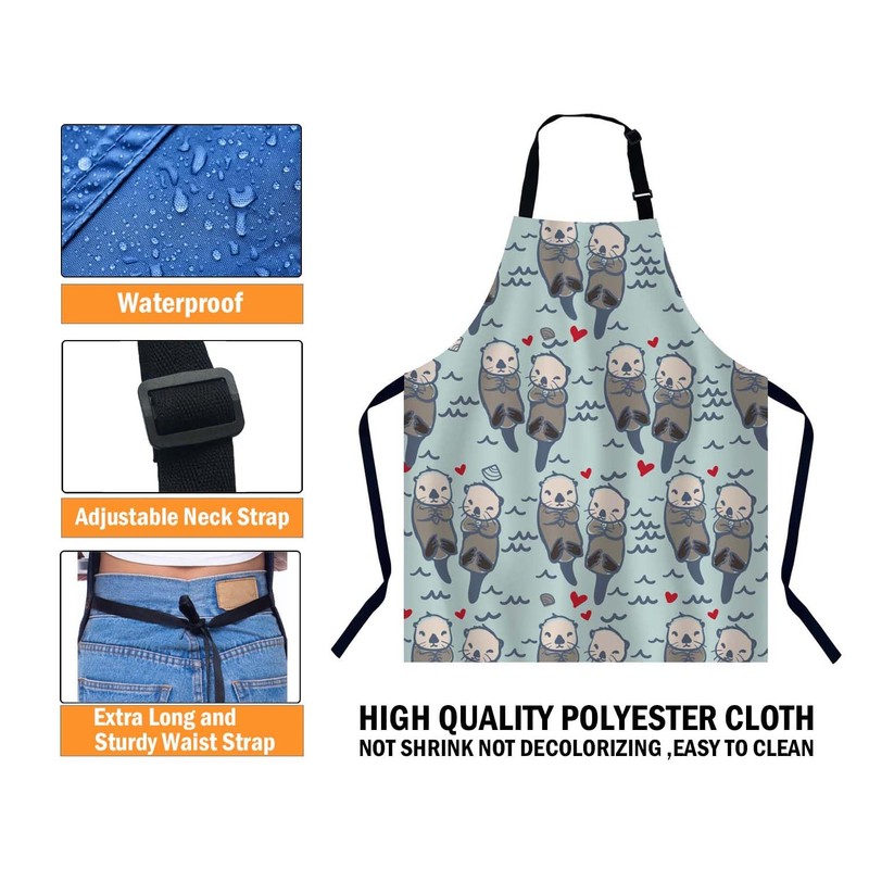 BGBDEIA Sea Otter Love Pattern Kitchen Apron for Women Men,
