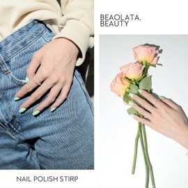 Beaolata Nail Polish Strips, 32PCS Salon Quality Wraps, Long Lasting Gel Nail Stickers for Women Easy Apply& Remove (Light Blue Mint)