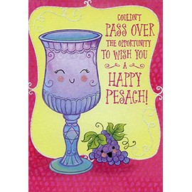 Designer Greetings Smiling Purple Cup with Yellow/Pink Background Juvenile Passover Card for Girl