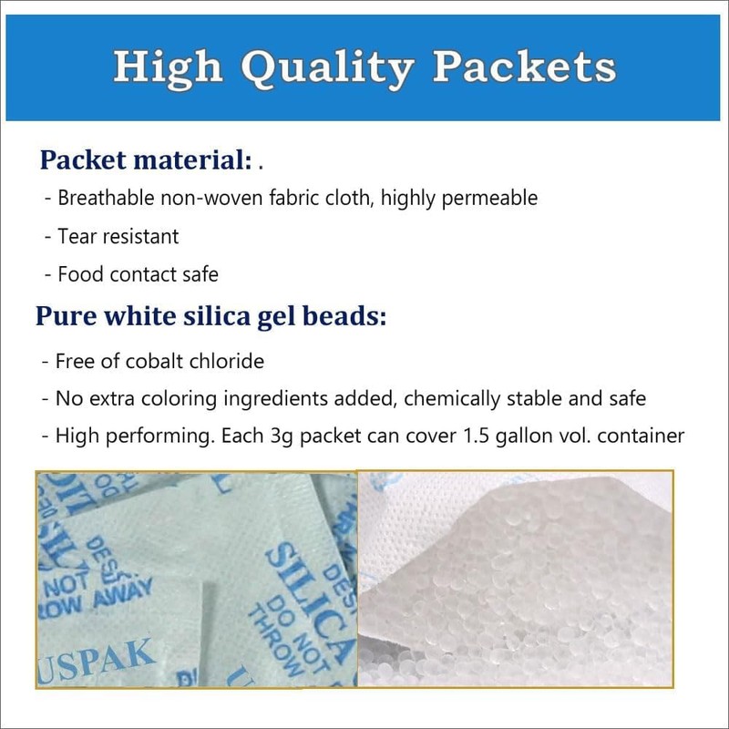 AQUAPAPA 3 Gram Pack of 100 Silica Gel Desiccant Packets