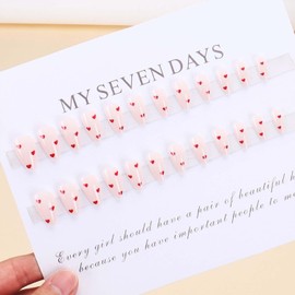 Generic Short Pink Oval Heart Fake Nails - 24pcs Set (24 Fl Oz) - Glossy Finish - ABS Material - Press On Nails - French Style