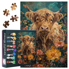 1000 Pieces Jigsaw Puzzles Highland Cow for Adults Difficult Challenge Highland Cow Puzzles for Adults Gifts Animal Jigsaw Puzzle for Family Friends Party Home Decoration 27.5"X19.7"