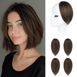 REECHO Clip in Hair Volumizer, Short Thick Clip in Hairpieces Adding Extra Hair Volume Extensions for Women with Thin Fine (Dark Brown with Highlights, 8 Inch(Pack of 4))