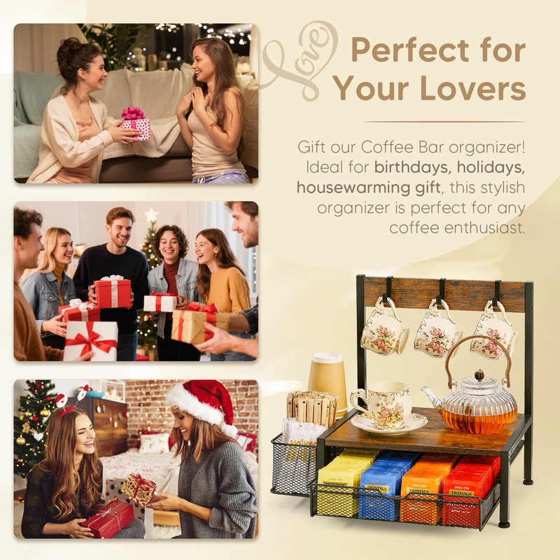 DGWJSU Tea Bag Organizer, Wood Tea Organizer and Storage Cheast,