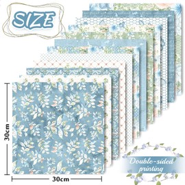 Whaline 24Pcs Blue Floral Pattern Paper 30x30cm Watercolor Flower Double-Sided Scrapbook Paper Blue Craft Paper Folded Flat for DIY Decorative Background Card Making Photo Album Junk Journal Decor