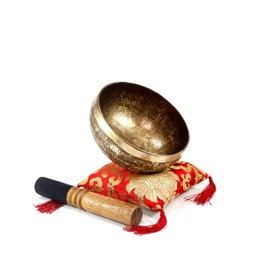 6" Mantra Carved Buddha Tibetan Singing Bowl, Hand Hammered Nepal Yoga Singing Bowls with Cushion & Mallet Striker