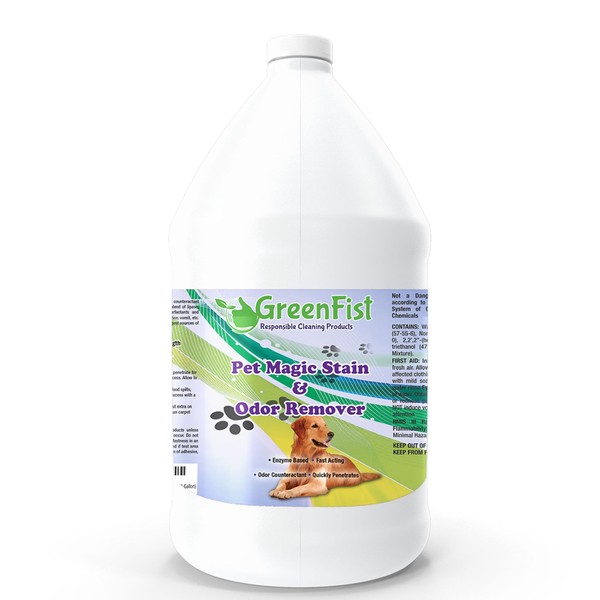 GreenFist Pet Stain & Odor Remover Magic Fast Acting Carpet Spot Cleaner Enzyme Powered Formula Cats,Dogs, Small Animal, 1 Gallon