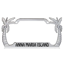 Anna Maria Island Palm Tree Design Chrome Metal Auto License Plate Frame Car Tag Holder with car banner flag