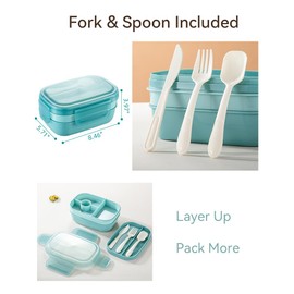 Hemompito Bento Box for adult, with Utensils, 64oz Lunch Box for Women, Food-Grade Material, Leakproof, 3 Layers 8 Compartments, Microwave Dishwasher Safe, Portable for Office, Picnic