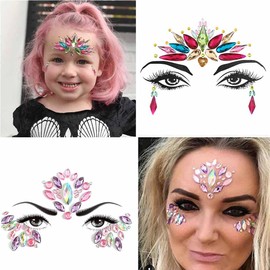 Blindery Mermaid Face Gems Rave Festival Accessory Colorful Rhinestone Face Jewels Face Tattoos for Women and Girls 4PCS