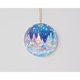 Twisted R Design Blue Winter Village Ceramic Christmas Ornament, Christmas Tree Decoration