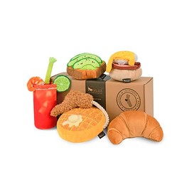 P.L.A.Y. Cute Plush Dog Toys - Brunch Breakfast Food Themed Durable Squeaker Chew Toys, Great for Puppies & Small, Medium, Large Dogs - Machine Washable, Recycled Materials (5 Piece Set, X-Small)