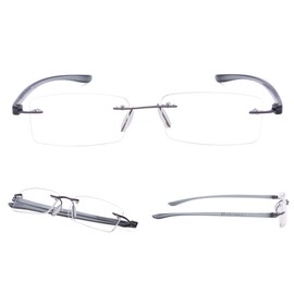 READING GLASSES 7 pack Small Lens Rimless Readers (Grey Arm)