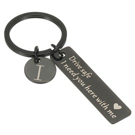 PATIKIL Drive Safe Keychain, 1 Set Letter I Keychain I Need You Here with Me Custom Keychain with Gift Box for Him Christmas Valentines Day Gifts, Black