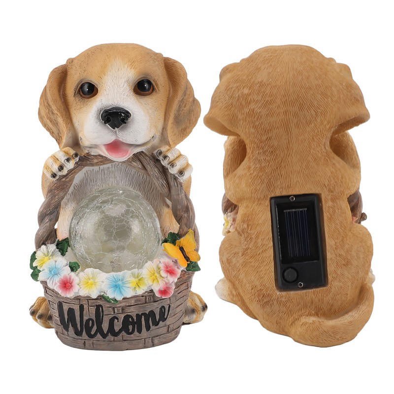 Solar Powered LED Light Dog Statue Decoration Solar Powered Puppy