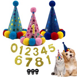 Arogheiz 3/5Pcs Small Cats Dogs Birthday Hats Set， Kitten Puppies Party Decoration Hats Grooming Accessories (3 Pcs Classic Style)