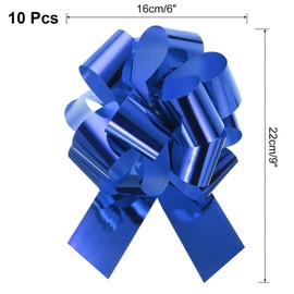 TOP-VIGOR 10Pcs 6 Inch Metallic Large Big Pull Bow Gift Wrapping Bows Ribbon for Wedding Car Baskets Presents Christmas Bow, Blue