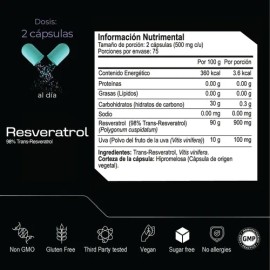 Eternal Nutrition Resveratrol 98% | Polifenoles y Antioxidante Premium (150 Caps) | 75 Porciones, 1000 mg | Antioxidante, Sirtuinas y Bienestar Cardio