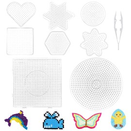 Set of 8 Ironing Beads Plates, Ironing Beads Pegboard, Ironing Beads Plates Set, Ironing Beads Stencil in Many Shapes, Bead Plate Square, DIY Transparent Shape Puzzle with 1 White Tweezers (A)