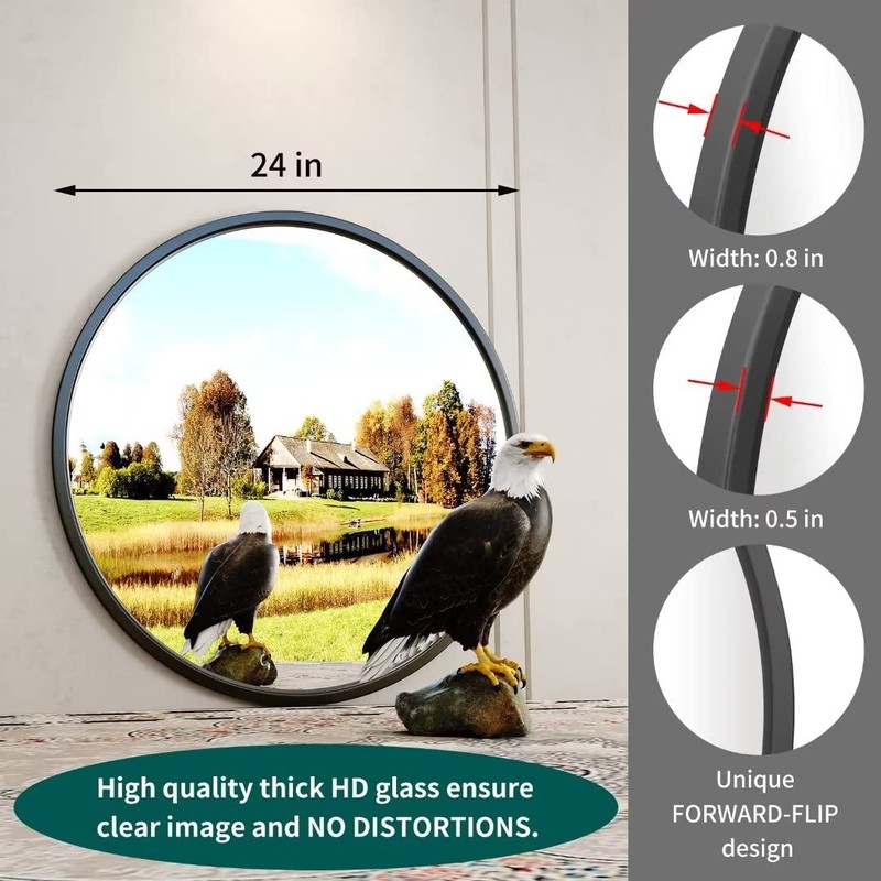 Growsun 24'' Black Round Mirror, Circle Wall Mirror for Bathroom
