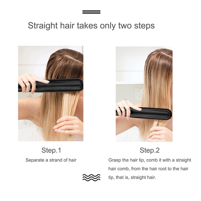 Electric Hair Straightener Comb Anti Scald Beard Straightener Brush (Black