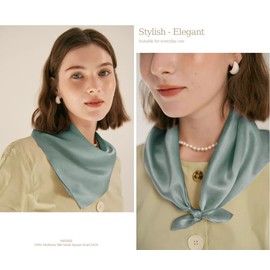 MEISEE Solid Color Mulberry Silk Scarf 21" Square Scarf Neck Scarf Hair Head Breathable Lightweight for Women Gift Packed (greyish blue)