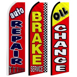 Oil Change Auto Repair Brake Services Swooper Flag Pack of 3 (Mount and Poles are Not Included)