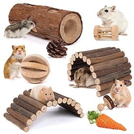 Sofier Juguetes y accesorios para hámster, 8 unidades, juguetes para masticar para dientes, escalera de madera natural, puentes, hámster, escondite de hámster, juguetes de animales pequeños, para rata, enano, hámster, loro, gerbil