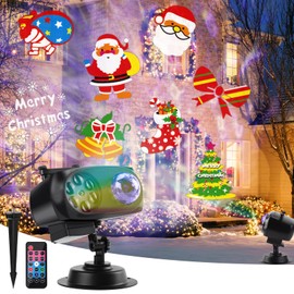 Christmas Projector with Snowflake, Holiday Projector Lights with Remote Control Waterproof Outdoor Indoor Xmas Theme Party Yard Garden Decorations with 14 Slides 10 Colors 8 Picture