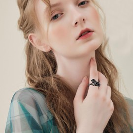 Black Rose Rings 925 Sterling Silver Rose Flower Adjustable Open Ring Gothic Jewellery Gifts for Women