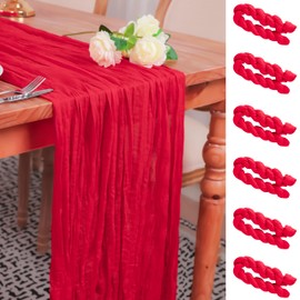 Snowkingdom 6 PCS 13 Ft Red Cheesecloth Table Runner, 160inch Long Cheese Cloth Boho Gauze Table Runner for Valentine's Day Wedding Bridal Baby Shower Birthday Holiday Party Sheer Table Decorations
