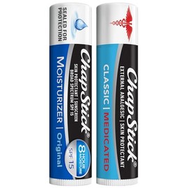 ChapStick Paquete de alivio del dolor de labios secos y herpes labial – Bálsamo labial clásico medicado + hidratante original con SPF 15, 0.15 oz Ea (juego de 2 piezas)