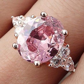 SUKKCCNO Fashion Ring 3CT Red Pink Sapphire Birthstone Wedding Silver Vintage Jewelry Ring Size (8)