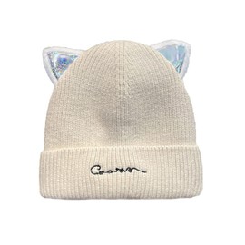 Teanea Crochet Cute Cat Ear Hat Knitted Beanie Cap Photo Prop for Women Girls Fall Winter, 03B Beige
