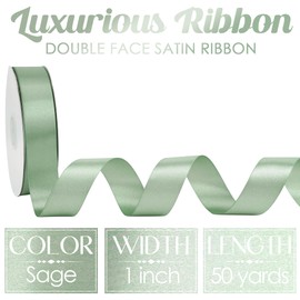 MEEDEE Sage Green Ribbon 1 Inch Sage Green Satin Ribbon Lux Satin Double Faced Satin Ribbon by 50 Yards Polyester Green Wrapping Ribbon for Crafts, Satin Weddings, Flower Bouquet, Holiday Decorating