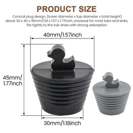 Bathtub Stopper, 2Pcs Silicone Tub Drain Plug with Cute Duck Handle, Universal Tub Stopper Replacement Parts for Kitchen & Bathroom Sink Drains(Black & Gray)
