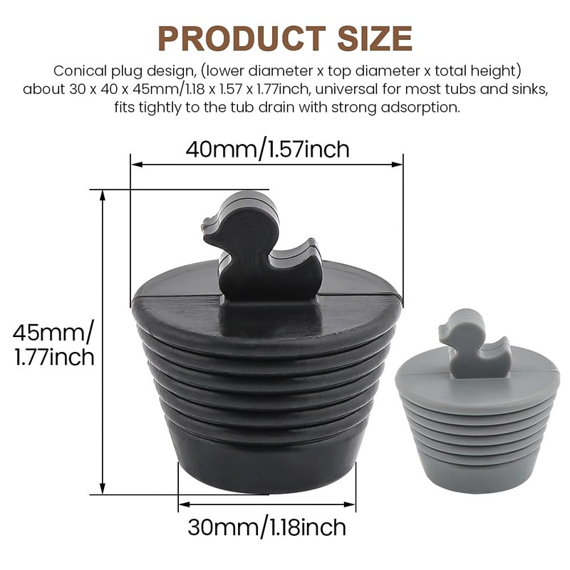 Bathtub Stopper, 2Pcs Silicone Tub Drain Plug with Cute Duck