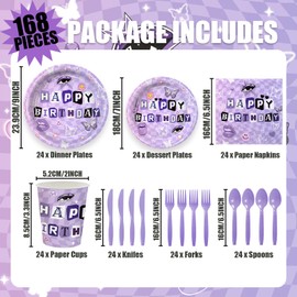 YuBnYnSn 168 Pcs Purple Music Birthday Party Decorations Paper Plates and Napkins Disposable Tableware Set Gradient Vocalist Party Favors for Girls Birthday Decorations Serve 24