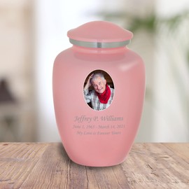 Homage Large Engraved Custom Photo Cremation Urn for Human Ashes - Vase Style Cremation Urns for Adult Ashes - 200 Cubic Inch Capacity -Personalization Included (Pink)