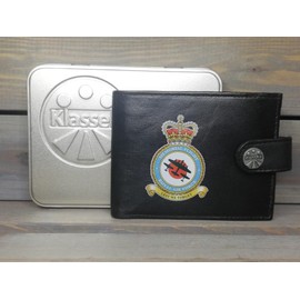 Klassek Memorial Flight Image Men Wallet Real Leather Cap Badge Emblem Military Crest Insignia RFID Blocking with Coin Pocket and Metal Gift Box
