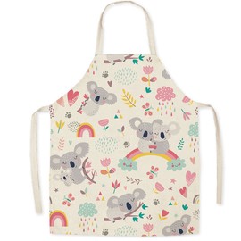 Linen Parent and Child Cooking Apron - Cute Koala Pattern Mum and Kids Apron, Mummy Son Daughter Aprons for Cooking Baking Painting Party