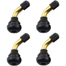 KEWAYO 4pcs Valve Stem Bent 90 Degree Angled Brass Stem, Snap-in Rubber Base Tubeless Tire Rim Valve for Motorcycle, Scooter, ATV
