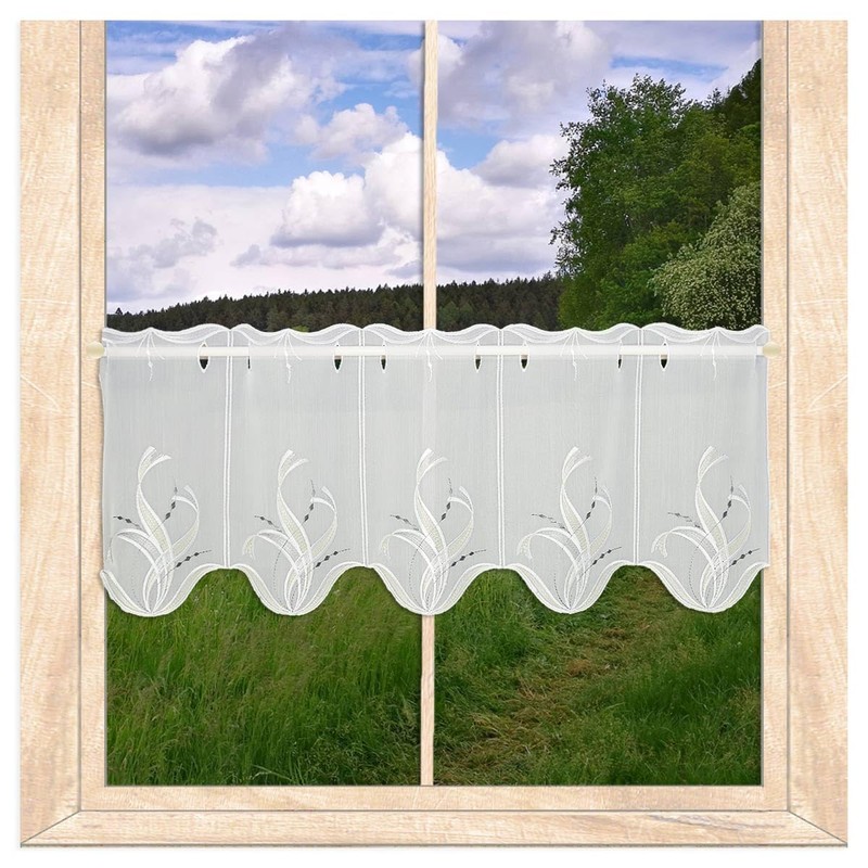 Sancia Modern Net Curtain with Plauener Lace Embroidery White /