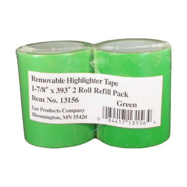 Lee Removable Wide Highlighter Note Tape, 1-7/8 X 393 in, Green, Pack of 2